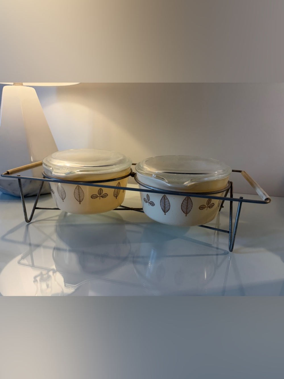 HTF Pyrex promotional Leaf Pattern Casserole Bowls with Lids